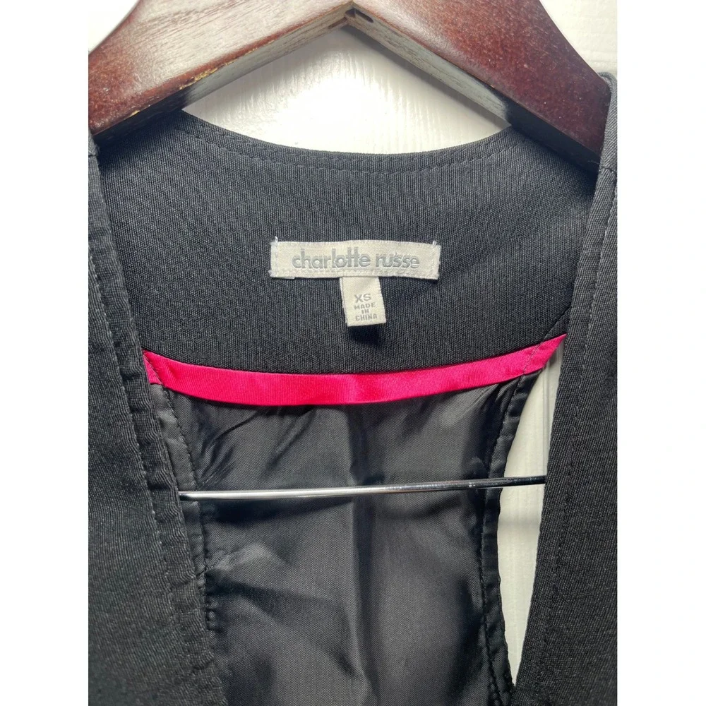 Charlotte Russe Vest Racerback Waistcoat XS Black Button Front Pointed Hem